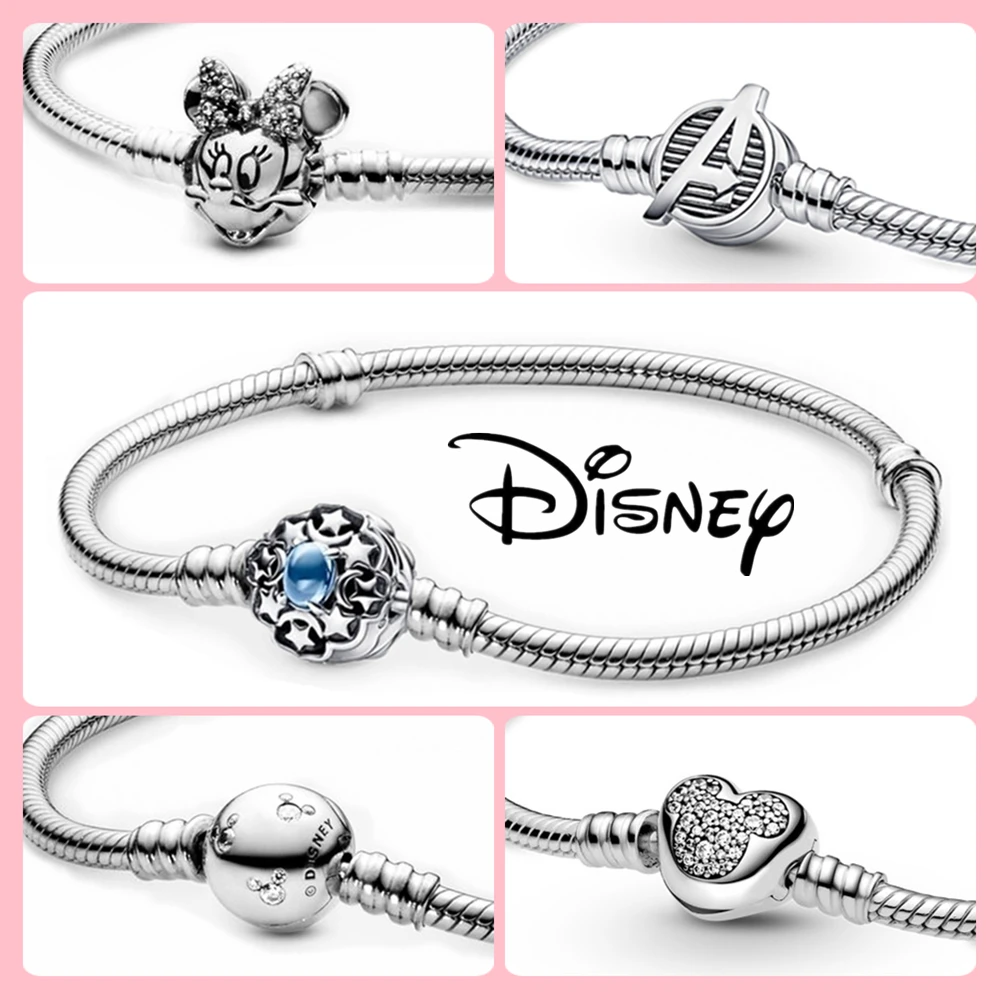 Disney-Bracelet en argent regardé 925 pour femme, Moments Rotterdam, Kling TureMouse Coussins Fermoir, Salle JOBracelet, DIY Charms, Perles