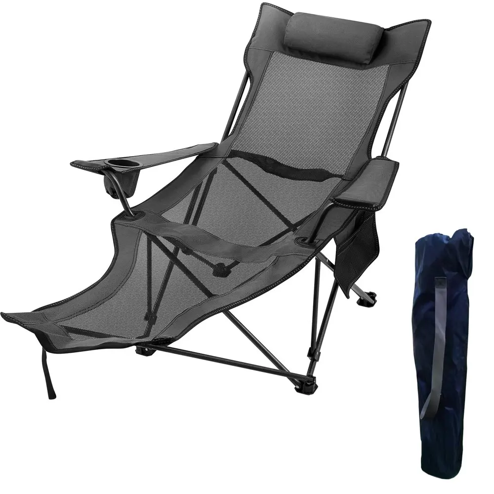 

Folding Camp Chair 330 lbs Capacity w/ Footrest Mesh Lounge Chair, Cup Holder and Storage Bag, Gray