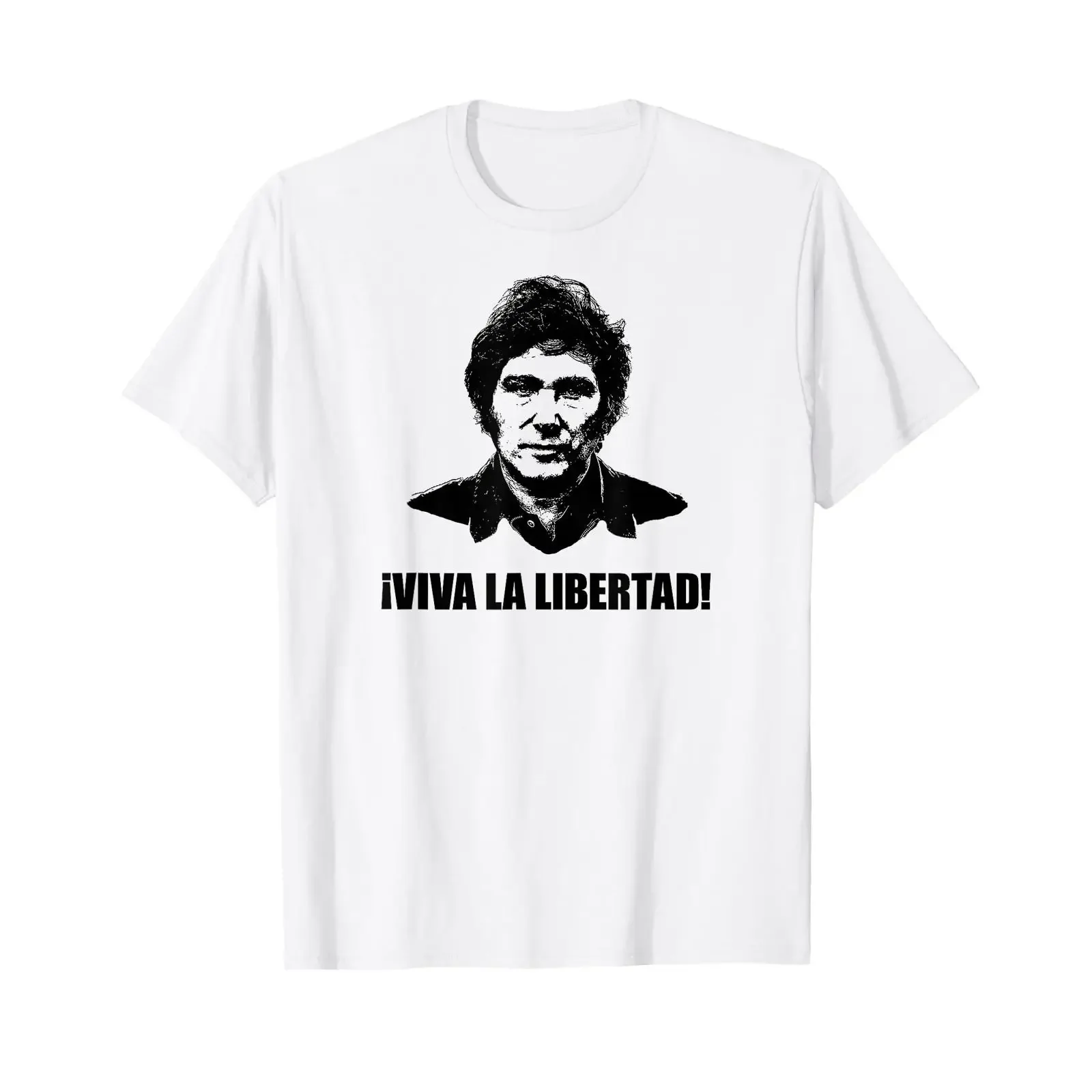 Фото Футболка Javier Milei Viva La Libertad, винтажная, с эффектом потертости, дизайнерская одежда, эластичная, унисекс, повседневная, стильная, мягкая, уличная одежда, универсальная. №1