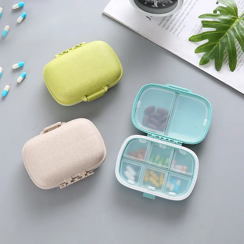

Portable 8-compartment Sealed Pill Box Moisture-proof One Week Separate Storage Wheat Medicine Travel Pill Box with Seal Ring
