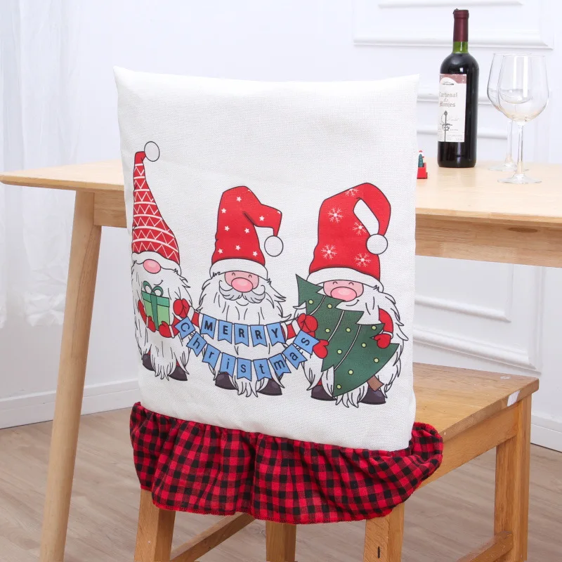 50*60cm Christmas chair cover Christmas home decoration Linen cartoon printed Santa chair cover Deer Christmas tree
