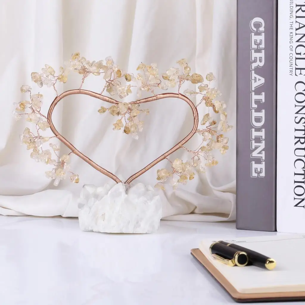 Love Heart Shaped Natural Crystal Money Tree With Rough Rock Quartz Cluster Base Mineral Gem Stone Crafts Gift Luck Table Decor