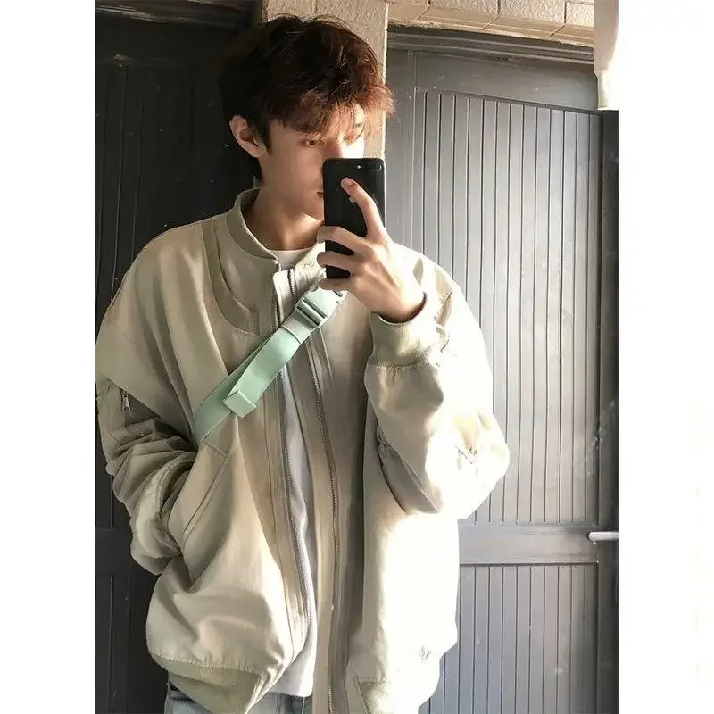 Модная серая куртка свободного покроя в американском стиле для мужчин