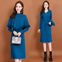 dress sets female autumn winter new style korean slim sexy v neck sweater knit dress knitted two piece suit x112