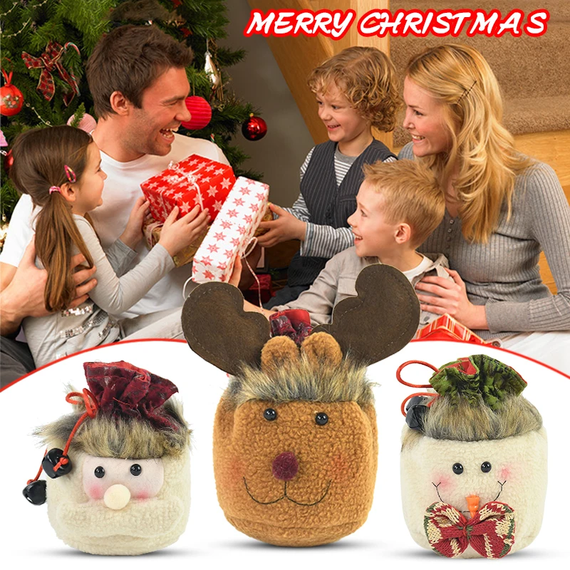 

Christmas Apple Bag Santa Claus Elk Snowman Cloth Knitted Doll Gift Drawstring Bag Merry Xmas Packaging Decor New Year Eve Favor