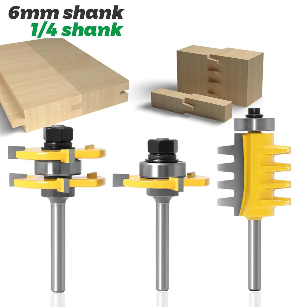 

3PC/Set 1/4" 6.35MM 6MM Shank Milling Cutter Wood Carving Joint Assemble Router Bits Tongue & Groove T-Slot Milling Cutter Wood