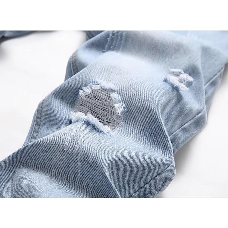 Cotton Mens Jeans Holes Beggars Pants Straight  Light Blue Jeans Spring and Autumn Fashoin Streetwear Men Denim Jeans