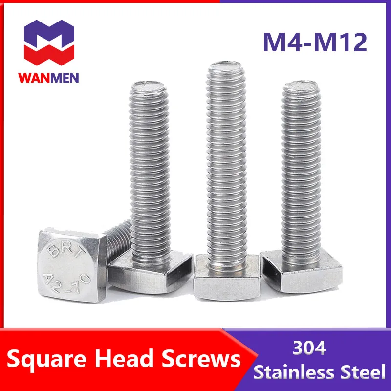 

A2-70 Flat Square Foursquare Shape Type Head Screw M4 M5 M6 M8 M10 M12 Square/Quadrate Head Screw Bolts 304 Stainless Steel GB35