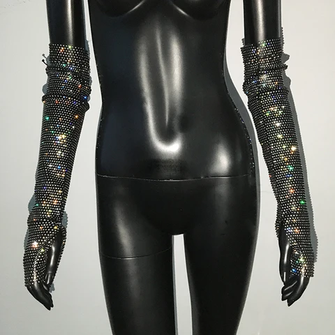Новинка лета 2023, уличная одежда Y2K, перчатки с блестящими бриллиантами, прозрачные сетчатые солнцезащитные нарукавники без пальцев