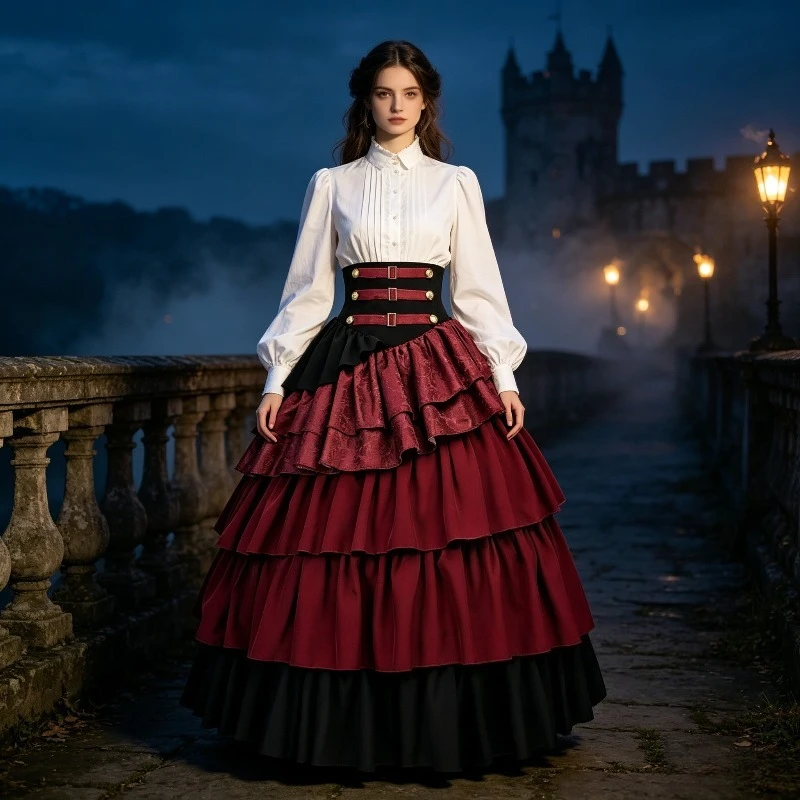 Фото Платье Victoria Retro с завышенной талией, асимметричное, с драпировкой, длинное, женское, в стиле темной готики, для ролевых игр и выступлений №5