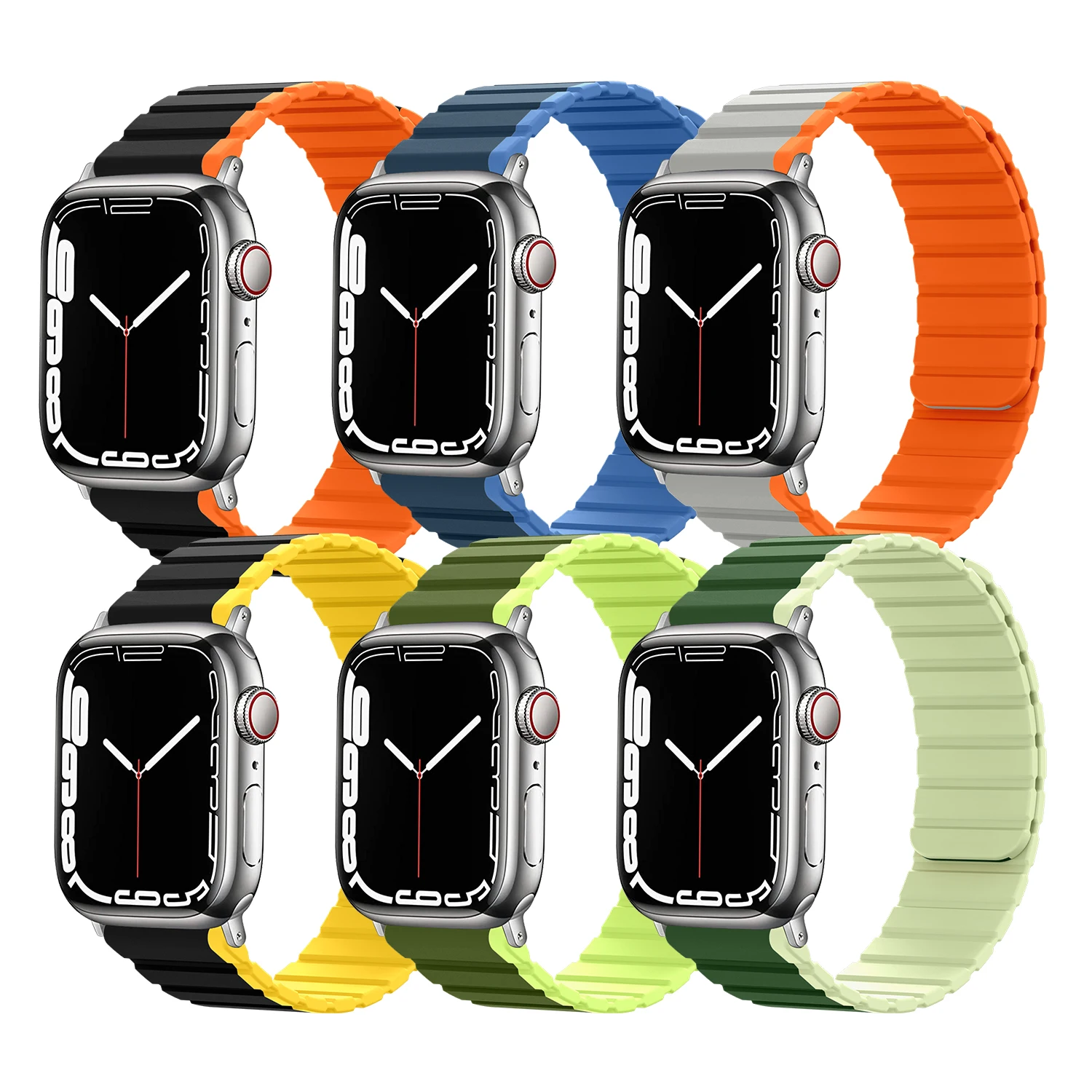 

Ремешок магнитный для Apple Watch Band 44 мм 45 мм 42 мм, Двухцветный силиконовый браслет для Iwatch Ultra 7 8 6 SE Series 40 мм для женщин