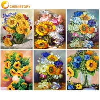 chenistory oil paint by numbers for adults painting on numbers sunflowers diy gift home garden handmade on canvas paint kit