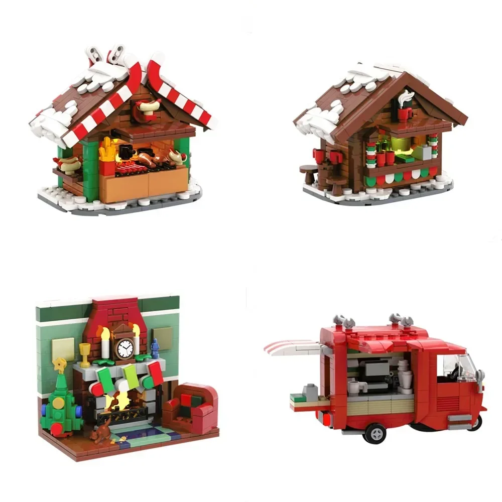 

Gobrick MOC Рождественская подставка для гриля, кирпичи, подставки для горячих напитков, огненное место, кубики для кофе, набор игрушек для рождественского подарка