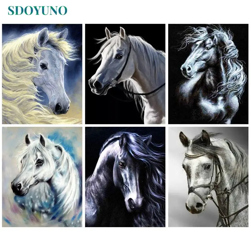 

SDOYUNO Classic Painting By Numbers Handmade For Adults Pictures By Numbers Animal horses Drawing By Number Gift
