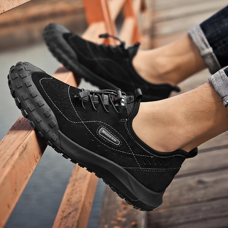 Дышащие мужские походные туфли из натуральной кожи Нескользящие уличные