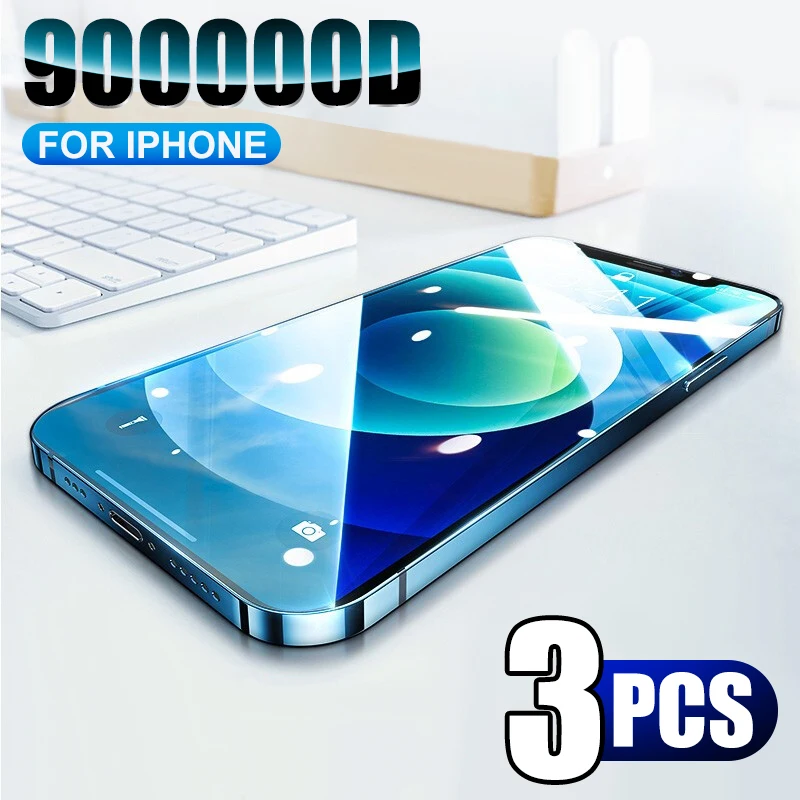 

3PCS Full Cover Tempered glass on For iPhone 12 11 Pro Max Screen Protector Protective Film iPhone X XR XS Max Glass Curved Edge