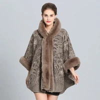 luxury style hooded cape with imitation fox collar women autumn winter warm thick coats fashion elegant england style outwears