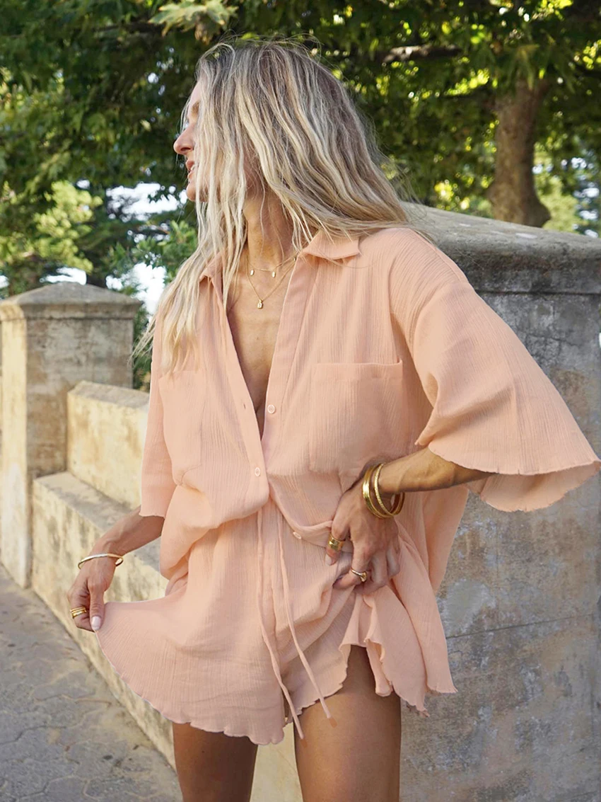 Marthaqiqi Comfort Women Pajama Set Sexy Turn-Down Collar Sleepwear Three Quarter Sleeve Nightwear Shorts Femme New Pajamas Suit