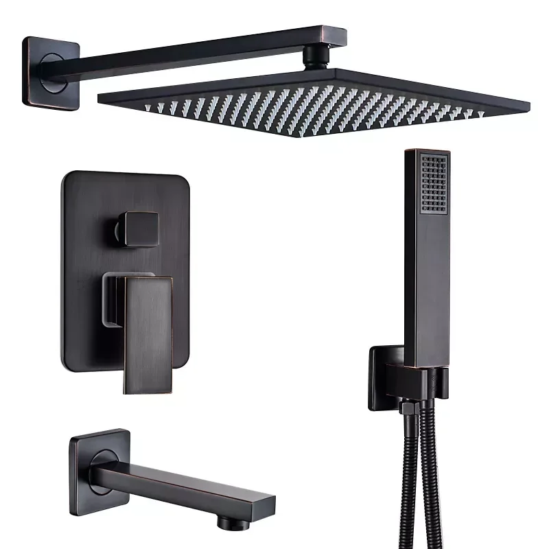 

RU доставка, черный скрытый смеситель для душа, набор 12 ", латунная дождевая насадка для душа, смеситель с одной ручкой, смеситель для душа в ва...