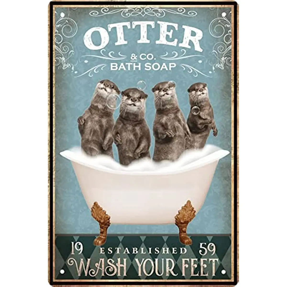 

Funny Vintage Bathtub Metal Tin Sign Decor Otter Pet lovers Gift Farm Home Bar Man Cave Wall Art Poster Sign Accessories