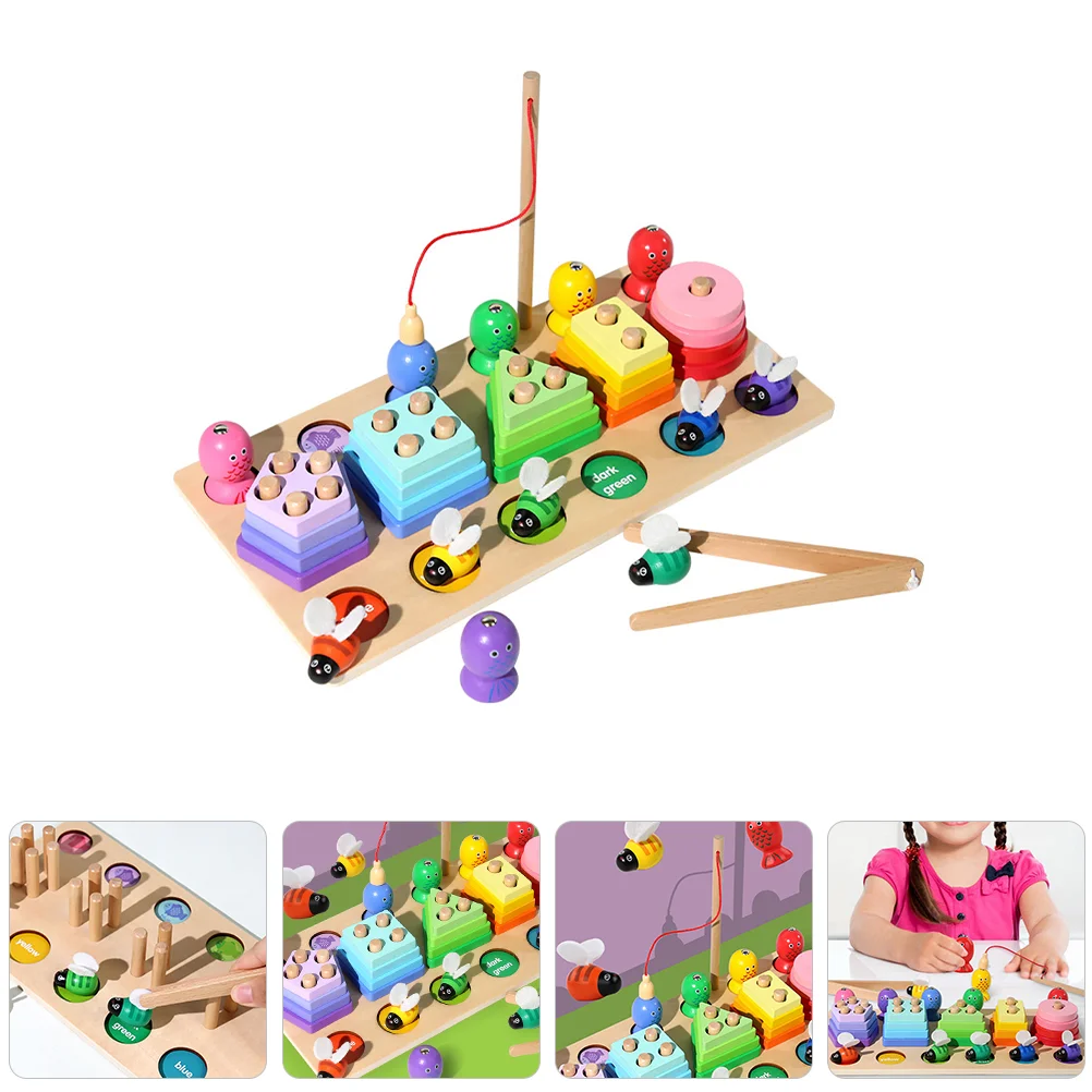 

Toddler Toys Fishing Game Plaything Funny Set Columns Educational Toddlers Early Wooden Matching Shape Child
