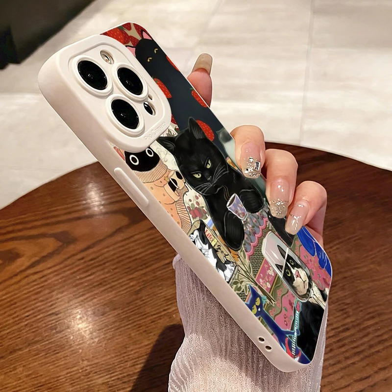 Фото Винтажный чехол для телефона с рисунком кота, пьющего чай, для Xiaomi 15T 14T 13T 12T Pro 11 Lite 5G Poco F7 F6 F5 X7 X6 X5, мягкий силиконовый чехол №3