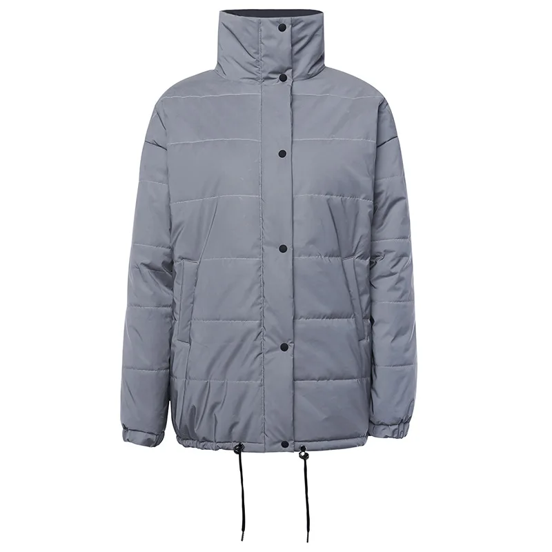 Fashion Short Parkas Winter Reflective Warm Jacket Coats Outerwear Turtleneck Casual Cotton Parka Zipper Down Jackets Streetwear