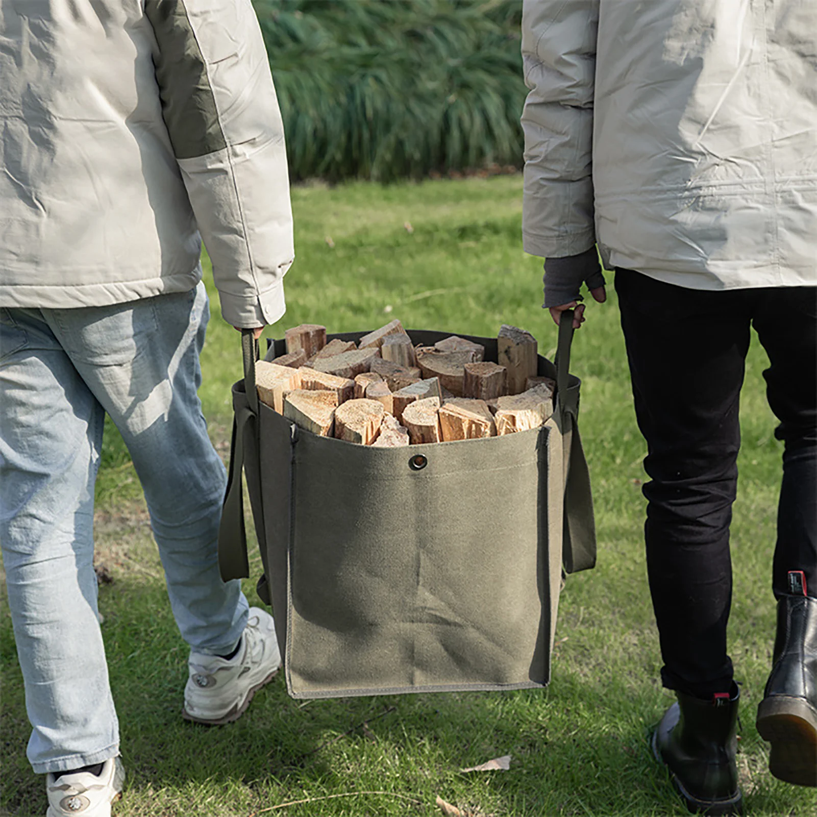 

Canvas Firewood Storage Bag Firewood Log Carrier Bag Water Resistant Carry Bag Canvas Tote Holder For Camping BBQ Barbecue
