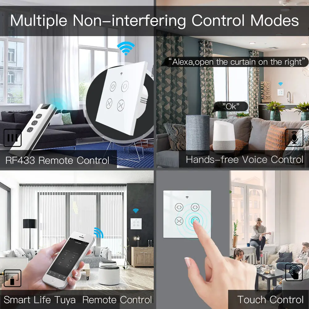 МОС Tuya Smart Life Wi-Fi RF 2 Gang двойной занавес штора с переключателем для роликовых