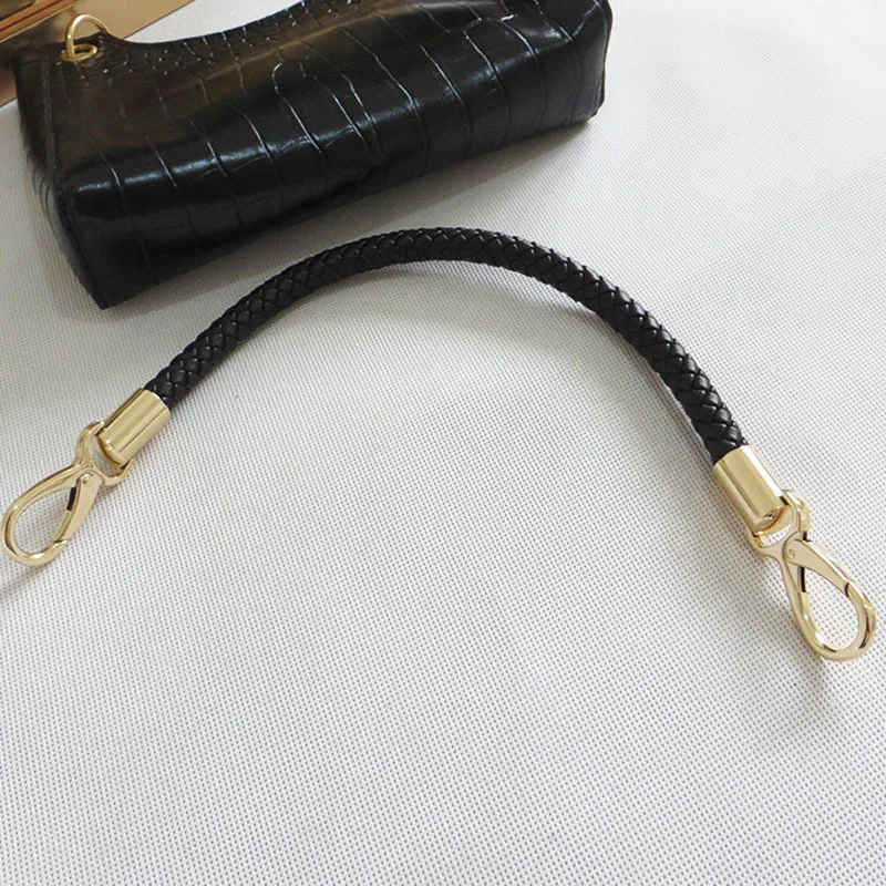 

PU Leather Black Braided Rope Handles for Handbag Shoulder Bag Strap Handmade Bag DIY Accessories Gold Metal Hook Buckle