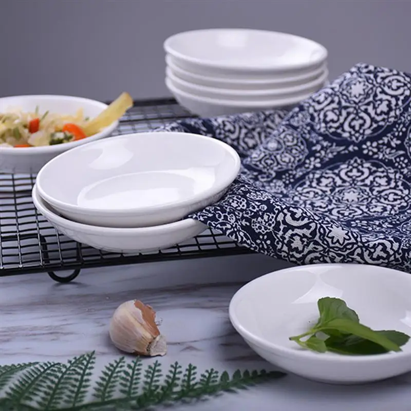 

6pcs White Plastic Sauce Dishes Food Dipping Bowls Break-resistant Seasoning Dish Saucer Appetizer Plates