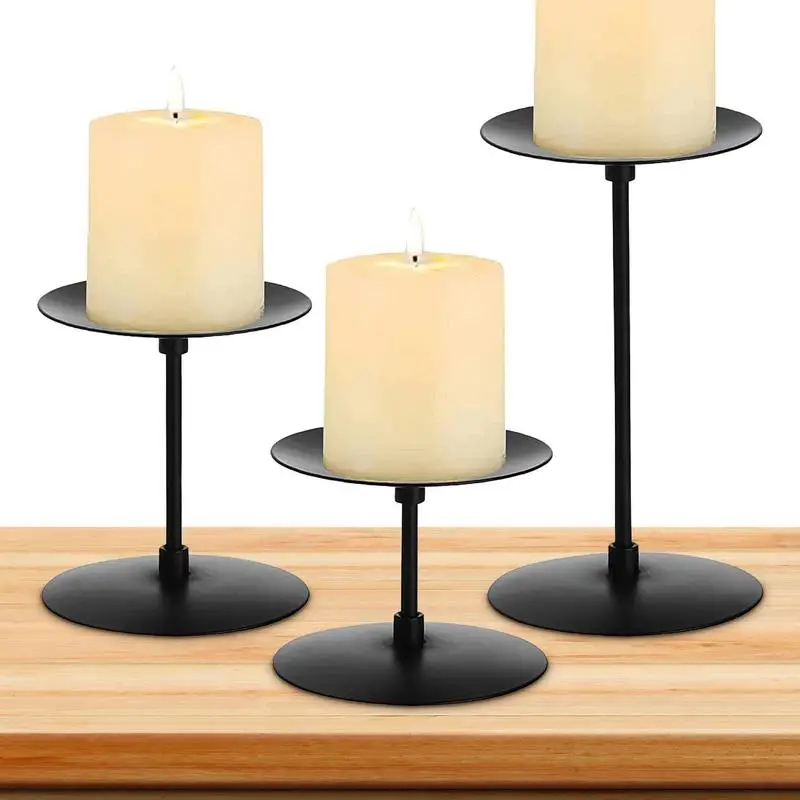Set Matte Black Retro Wrought Iron Taper Candle Holders Modern Decorative Candle Pedestal Decor Holder