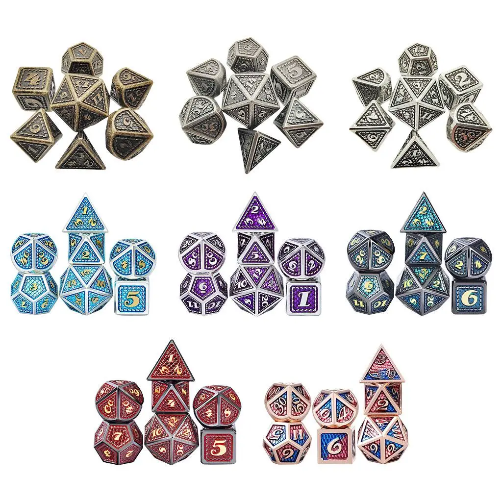 

Metal Polyhedral Dice Casino Accessories D4 D6 D8 D10 D12 D20 RPG Dices Family Games Big Numbers 7Pcs Role Playing Dice for DND