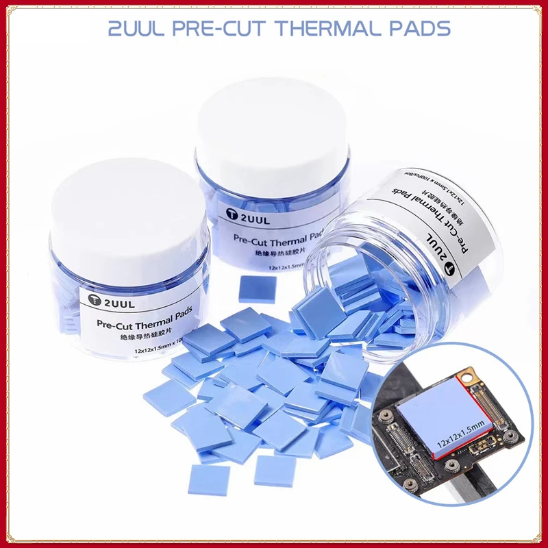 2UUL предварительно отрезанные термопрокладки 100 шт./коробка 12x12x15 мм силиконовый радиатор для ремонта платы инструменты для быстрого отведения тепла