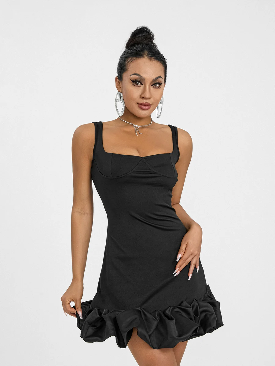 

Женское однотонное облегающее платье на бретелях-спагетти, летнее плиссированное платье без рукавов с оборками на подоле, женское платье для коктейля, ночного клуба, пляжа