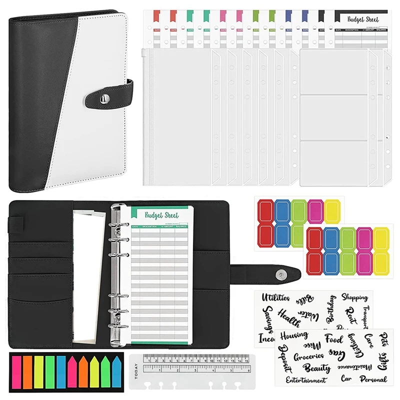 

A6 PU Budget Binder Set, Budget Sheets And Label Stickers, Money Saving Wallet Ring Binder For Office School Supplies
