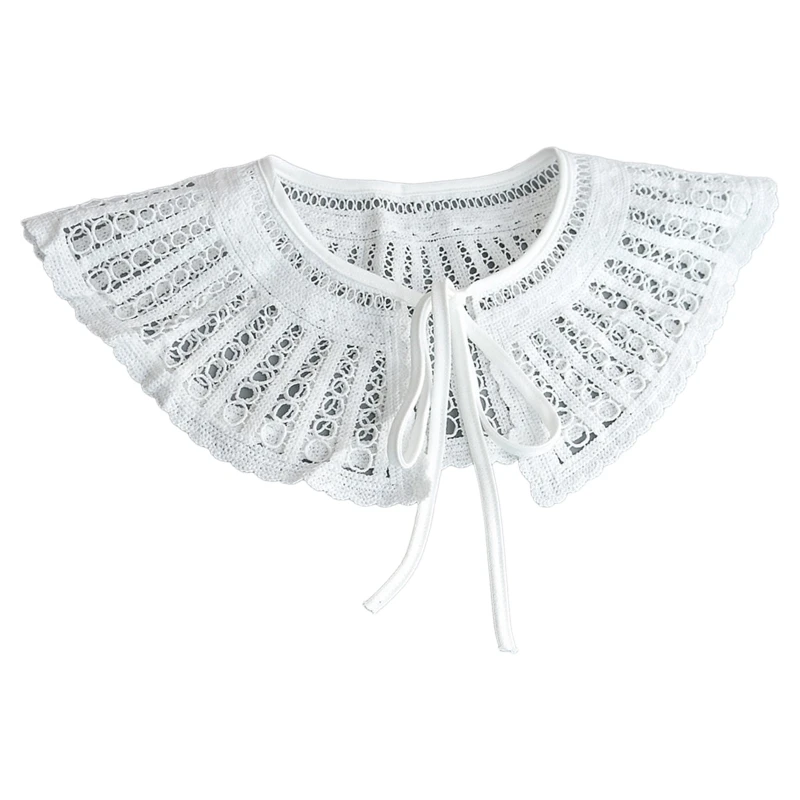 

Women Knit Faux Woolen Doll Faux Collar Shawl Hollow Out Circle Pattern Capelet Y1QD