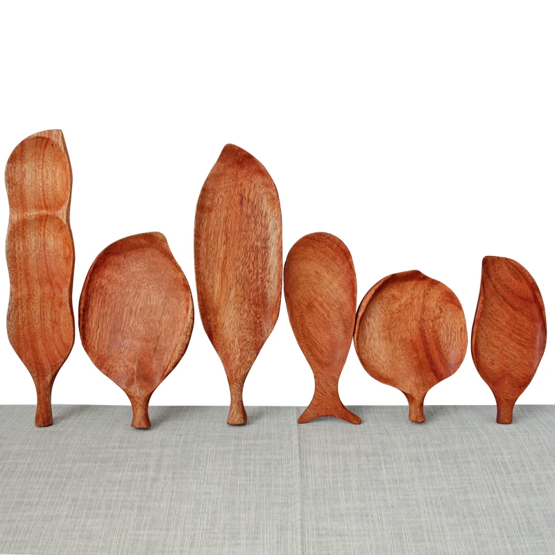 

Japan Style Handmade Wooden Fruits Plate Eco Natural Log Wood Leaf Shape Dessert/Snacks/Nuts Plate Creative Storage Trays
