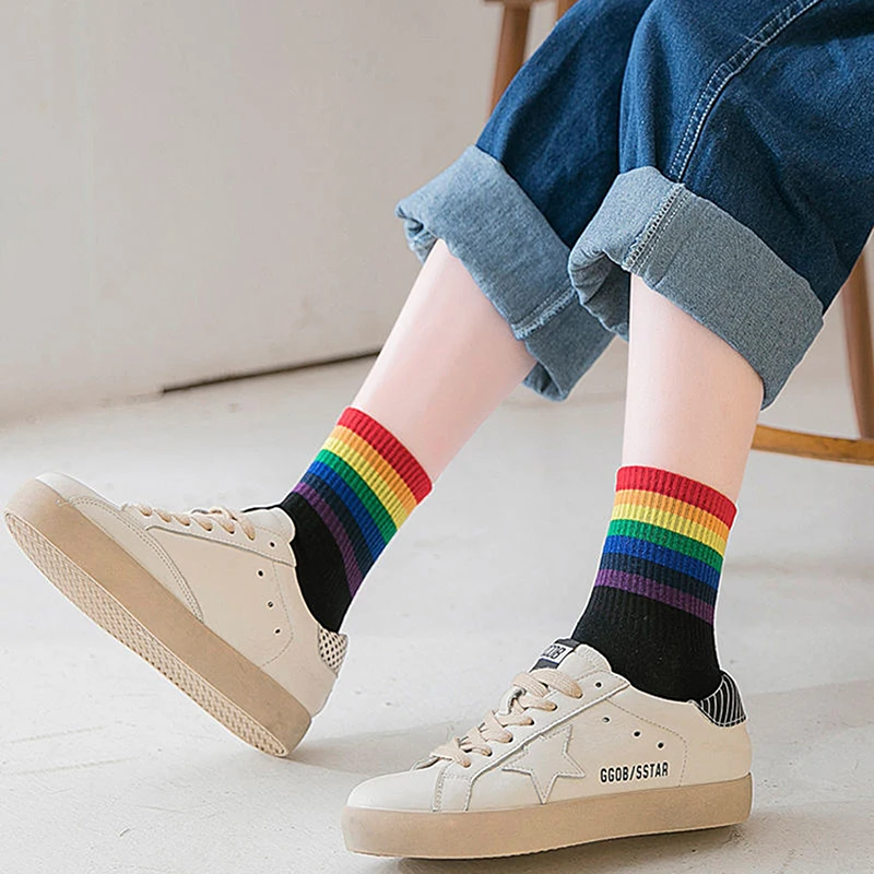 

LGBT Striped Socks Women Rainbow Cotton Socks Happy Fashion Clothes Colorful Print Socks Spring Autumn Casual Unisex Crew Sock