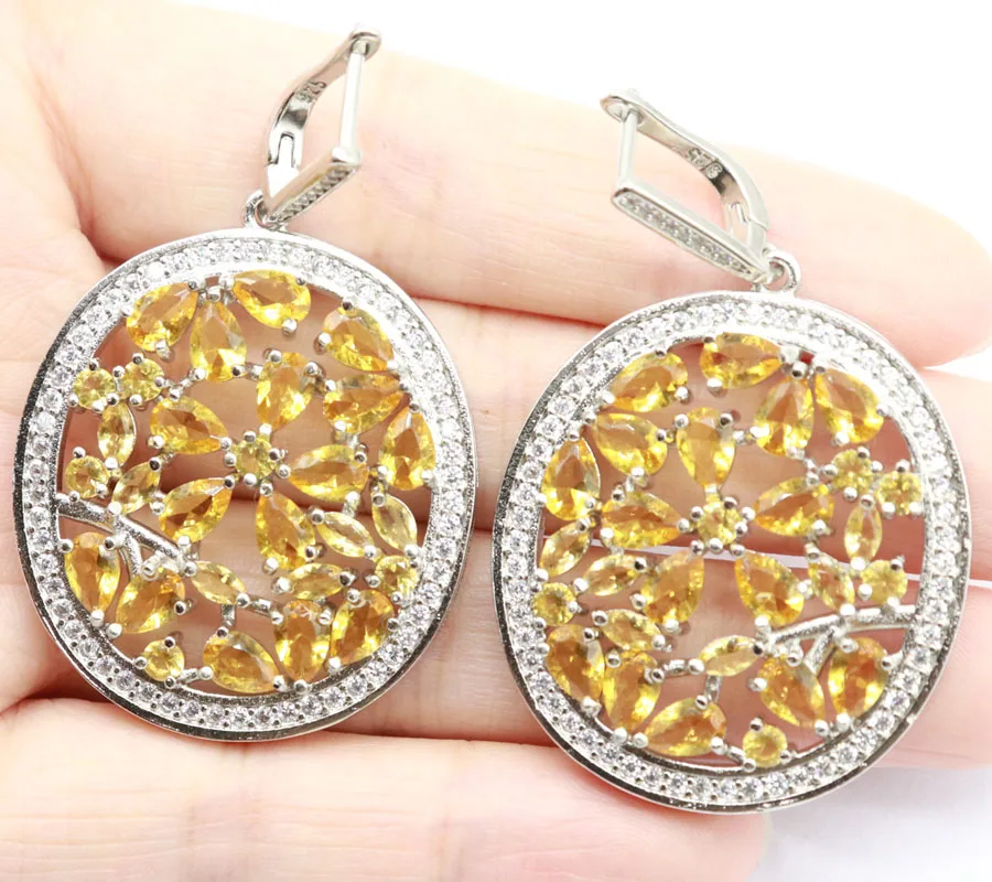 Большие серьги из серебра, 55x33 мм, Европейский дизайн, розовый кунцит, Золотой Цитрин, белый кубический циркон, подарок для девочек