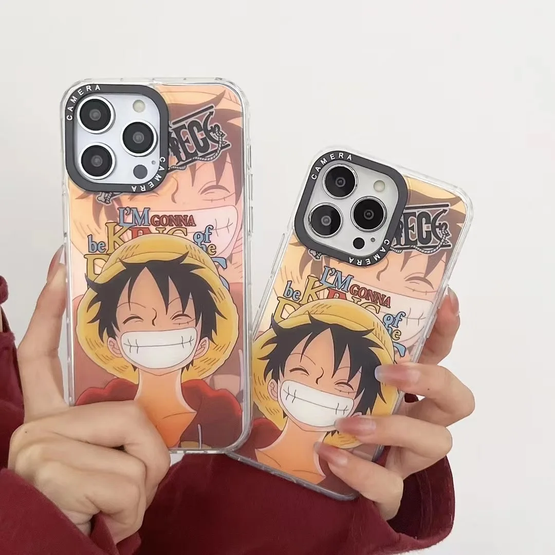 

Ones Pieces Luffys laughing out loud laser gradient color cartoon Phone Cases For iPhone 14 13 12 11 Pro Max Back Cover