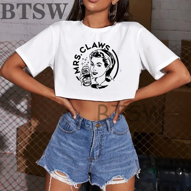 

Funny Mrs Claws Cartoon Printed Summer T Shirts Fashion Women Casual Crop Top Tshirts Hip Hop Ulzzang Top Tees Streetwear