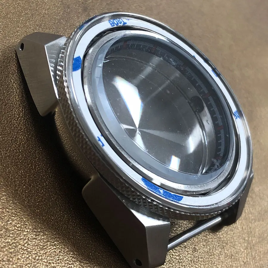 43mm Watch Case Fine Stainless Steel Case Aluminum Ring Mouth Black Internal Shadow Sapphire Glass Fit NH35 NH36 Movement