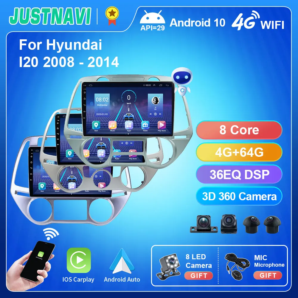 

JUSTNAVI QT5 For Hyundai I20 2008 - 2014 Car Radio Android 10.0 IPS 8 Core Stereo Head Unit DSP 48EQ Carplay NO 2din 4G 64G NAVI