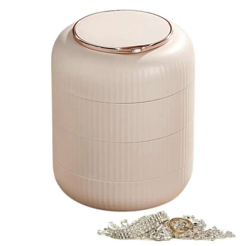 

Rotatable Jewelry Box Earring Holder 4-Layer With Mirror Non-Fading Dustproof Jewelry Storage Box For Earrings Bracelet Necklace