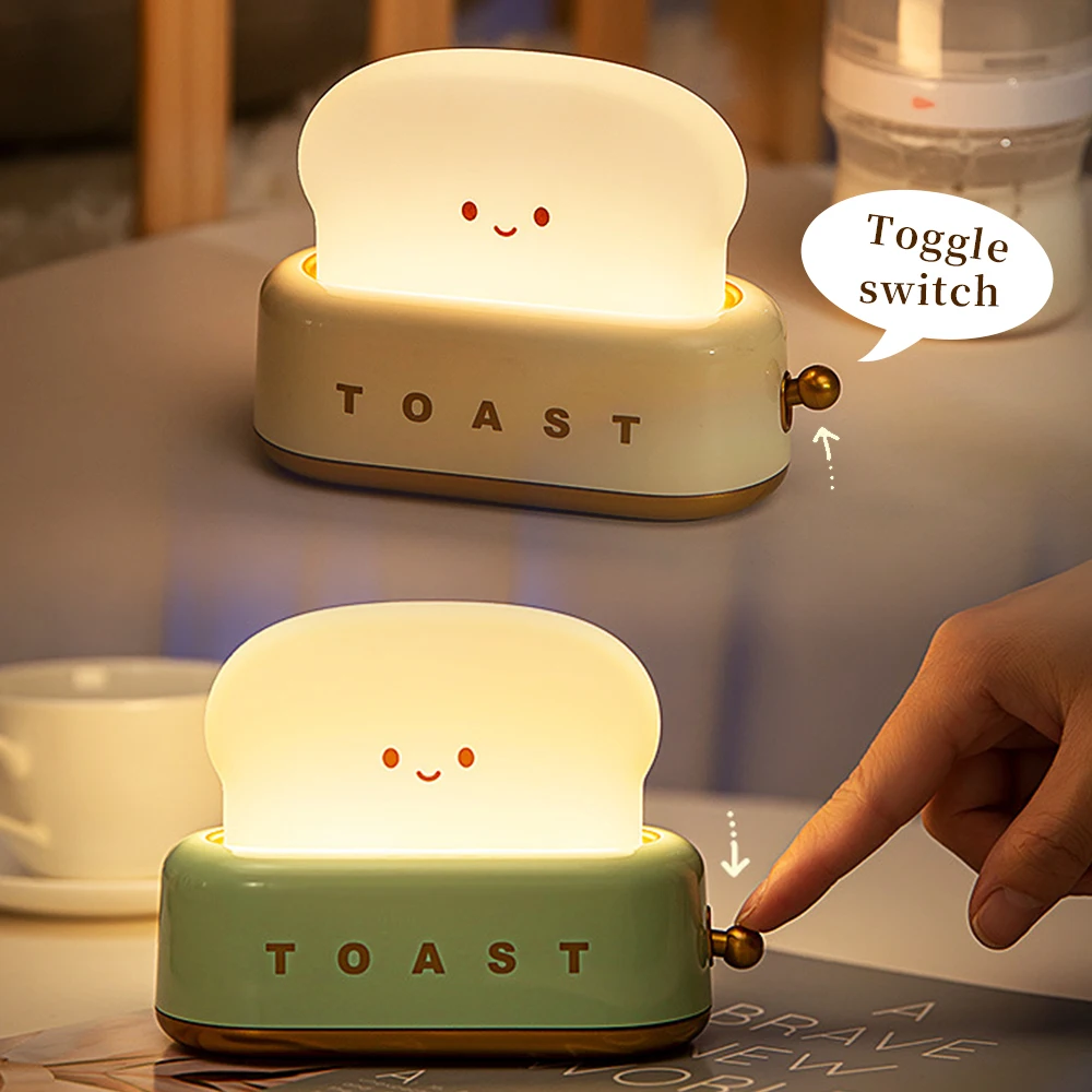 LED Night Light Toast Lamp Rechargeble Bread Maker Lights Novelty Room Decor Mood Light Sleeping Lamps For Child Girlfriend Gift