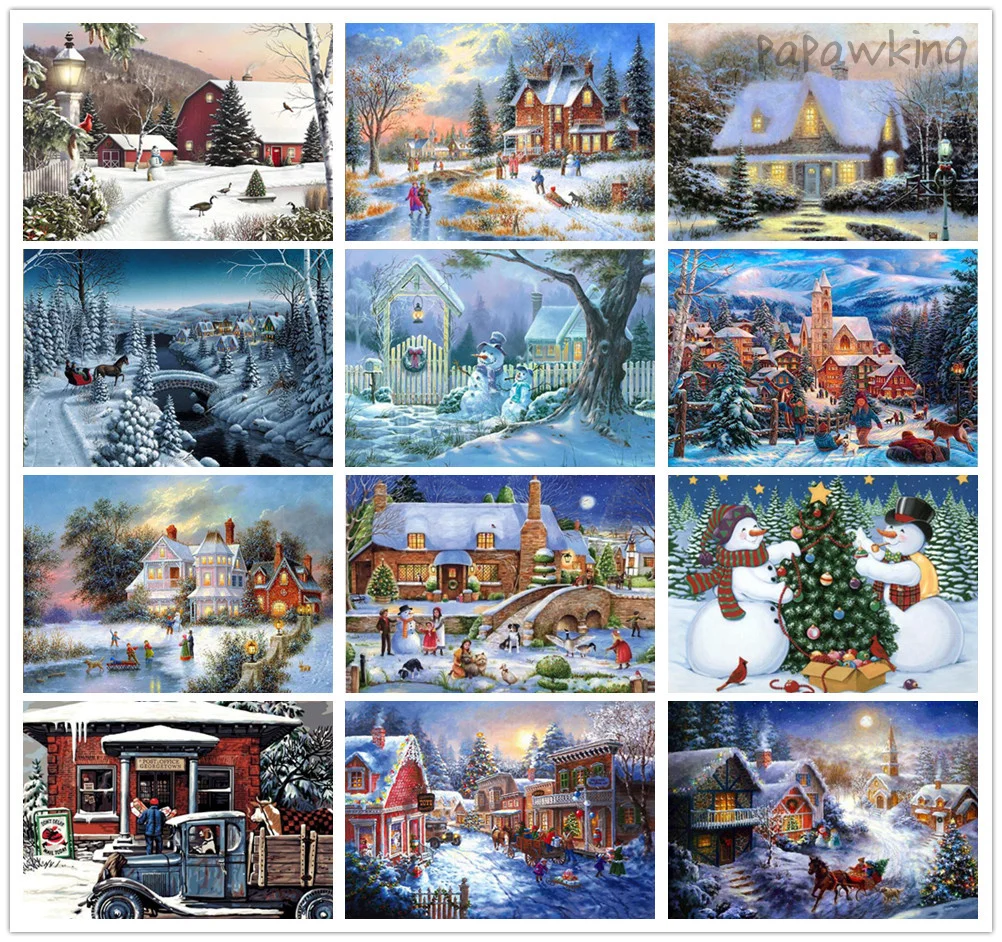 

Diy Winter Snow Scenery Diamond Painting Full Rhinestone Art Embroidery Poster Home Christmas Decor Mosaic Cross Stitch Pictures