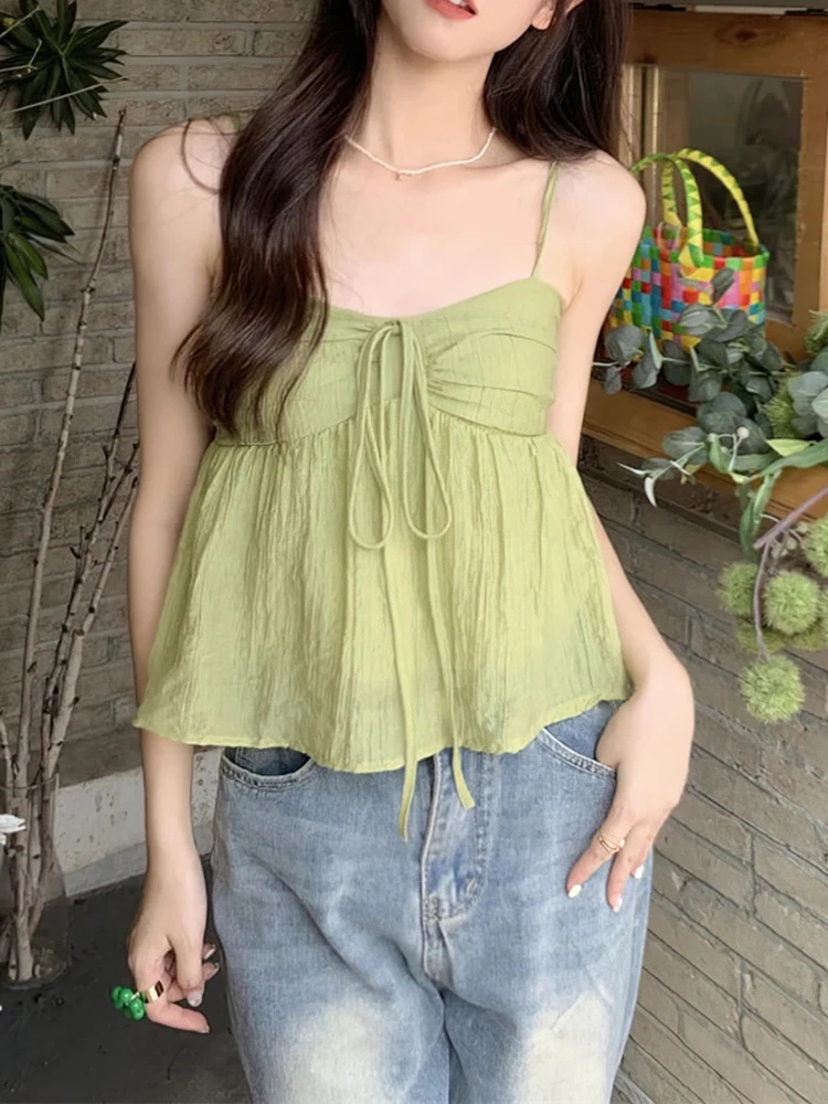 Женский шифоновый жилет на бретелях с бантом Новинка лета Корейская версия милый