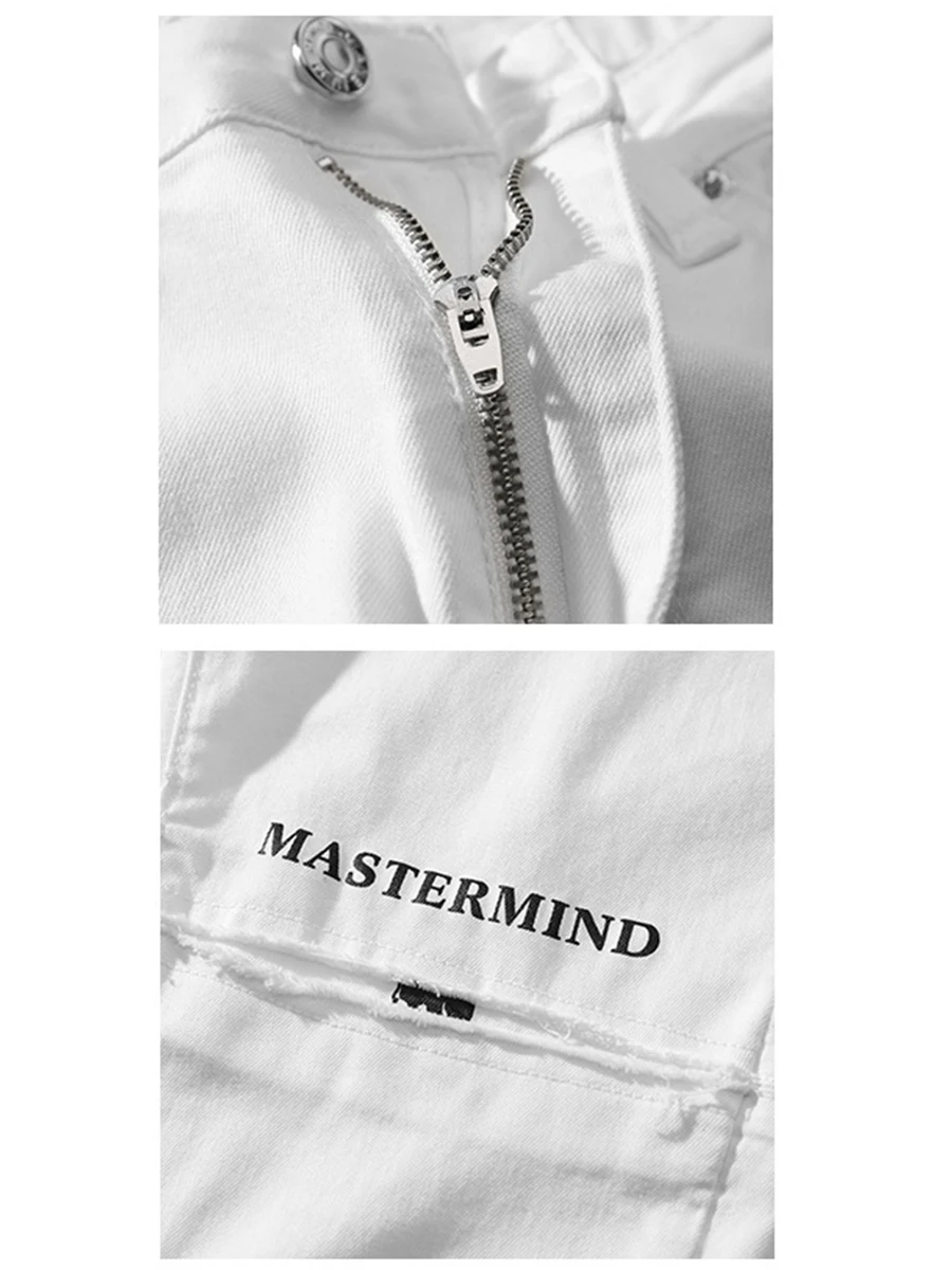 Spring and Autumn Korean Version Men's White Jeans Ripped Print Trend Nine-point Pants Fashion Streetwear Men Ins Hot Sale JEANS