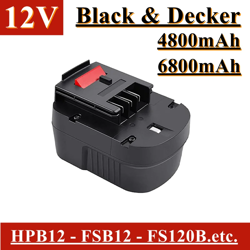 

12V Werkzeugaustauschbatterie, NI-MH, 4800mAh~6800mAh, für Black&Decker Werkzeuge HPB12, FSB12, FS120B, etc.